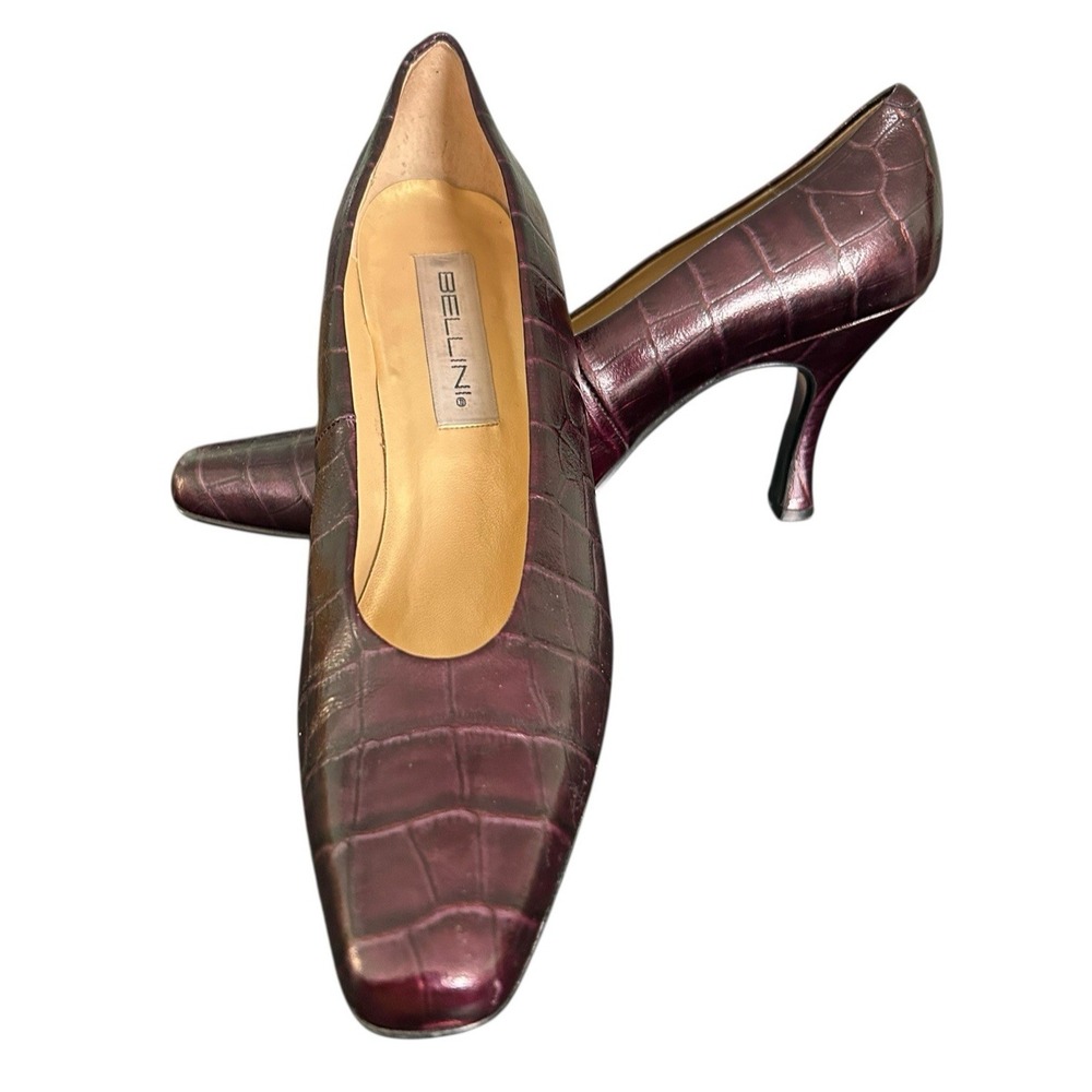 Bellini Colette Leather Croc Embossed Heeled Pumps Womens Sz 11M Burgundy Brown - Picture 5 of 12